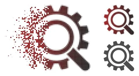 Shredded Pixel Halftone Search Options Gear Icon Illustrazione stock