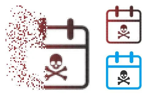 Shredded Pixel Halftone Skull Deadline Day Icon Stock Illustration
