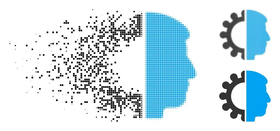 Shredded Pixelated Halftone Android Head Icon Illustrazione stock