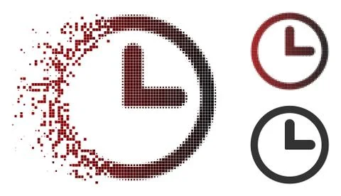 Shredded Pixelated Halftone Clock Icon Stock Illustration