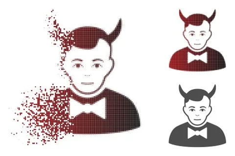 Shredded Pixelated Halftone Devil Icon with Face Stock Illustration