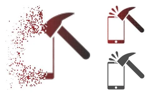 Shredded Pixelated Halftone Hammer Break Smartphone Icon Illustrazione stock
