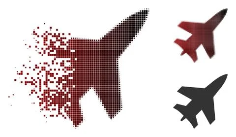 Shredded Pixelated Halftone Jet Fighter Icon Stock Illustration