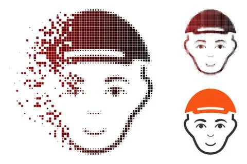 Shredded Pixelated Halftone Man Head Icon Illustrazione stock