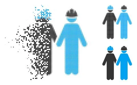 Shredded Pixelated Halftone Workers Icon Stock Illustration