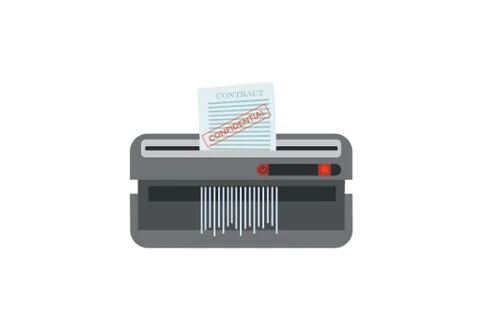 Shredder cuts a paper document into strips with confidential stamp. Laconic s Stock Illustration