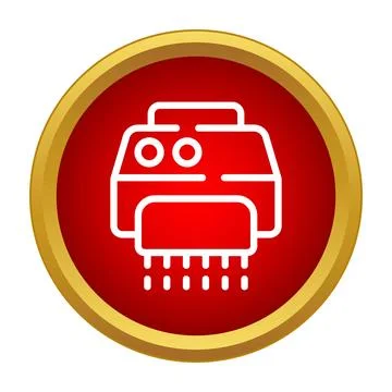 Shredder destroying document icon in red circle Stock Illustration