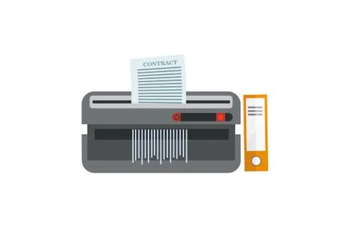 Shredder machine. Office device for destruction of documents with orange fold Stock Illustration