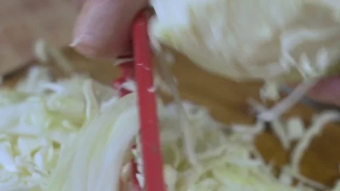 Shreds cabbage on a cutting board Stock Footage 80101493