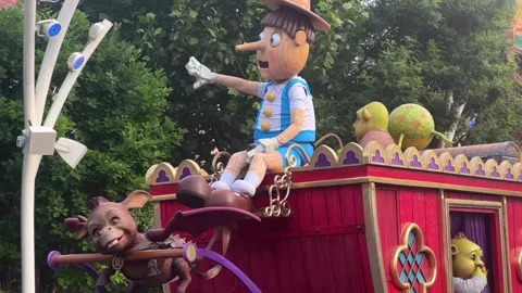 Shrek characters on decorative float Stock Footage 338813633