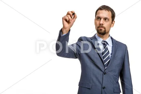 Shrewd entrepreneur describes ... - isolated on white background Stock Photos