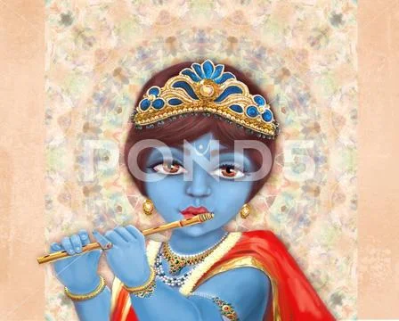 Shri Krishna playing the flute. Happy Janmashtami Stock Illustration