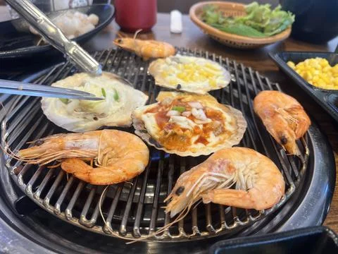 Shrimp and Grilled Shellfish Stock Photos