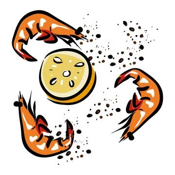 Shrimp and lemon vector clip art Stock Illustration