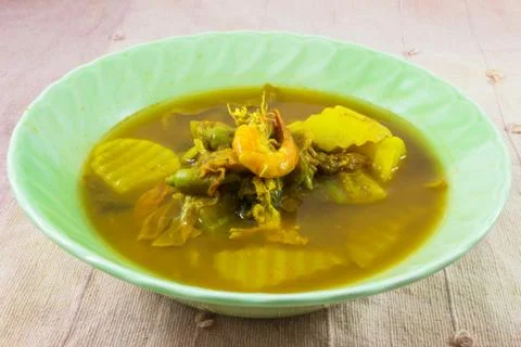 Shrimp and mixed vegetable in tamarind sauce Stock Photos