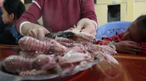 Shrimp and scissors Stock Footage 58627256