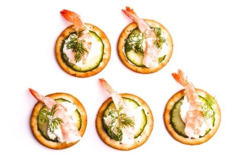 Shrimp Appetizer served on crackers Stock Photos