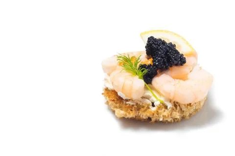 Shrimp Appetizer served on toasted bread Stock Photos