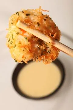 Shrimp balls and chop sticks Stock Photos