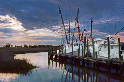 Shrimp Boat Reflections Stock Photos