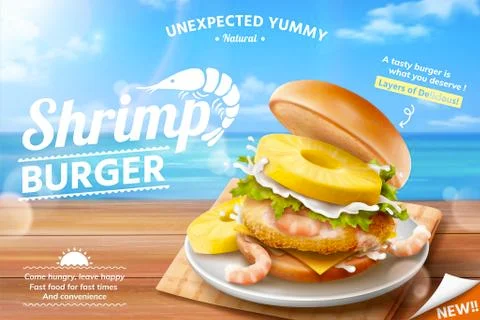 Shrimp burger ads Illustrazione stock