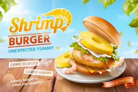 Shrimp burger ads Illustrazione stock