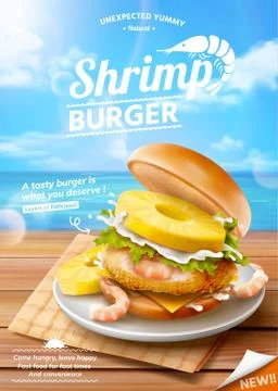 Shrimp burger ads Illustrazione stock