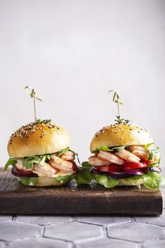 Shrimp burger with vegetables for dinner Stock Photos