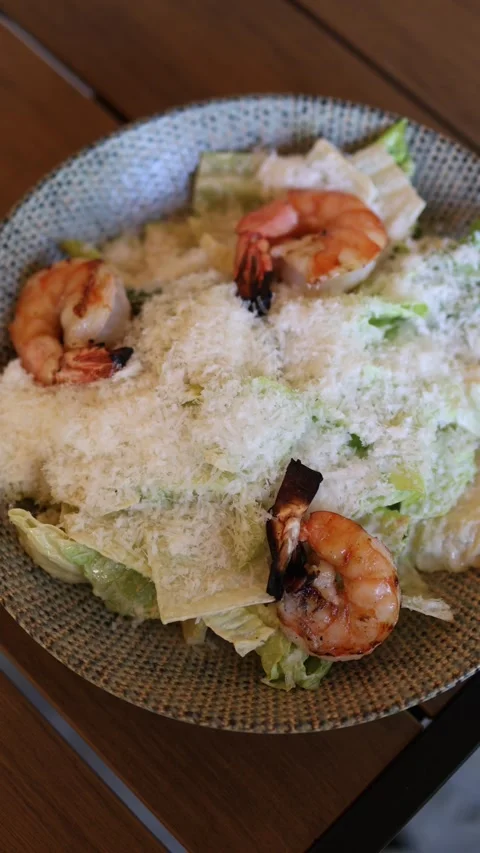 Shrimp Caesar salad Stock Footage 337848502
