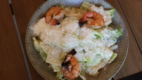 Shrimp Caesar salad Stock Footage 337848700