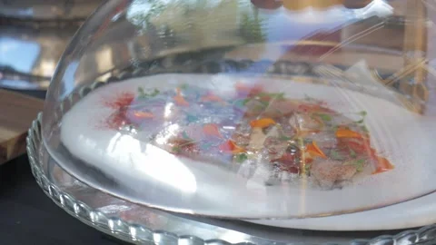 Shrimp carpacio under a kitchen bell Vídeos de archivo 279320503