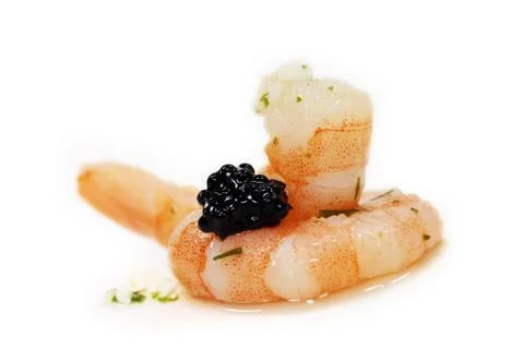 Shrimp with caviar Stock Photos