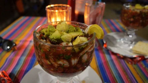 Shrimp ceviche with avocado and lime Stock Footage 129051398
