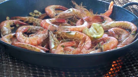 Shrimp cooked on the barbecue Stock Footage 22759811