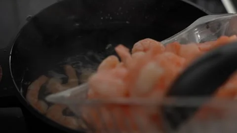 Shrimp Cooking in Boiling Pot Close-Up Stock Footage 341489493