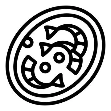 Shrimp dish icon outline vector. Cod tart Stock Illustration