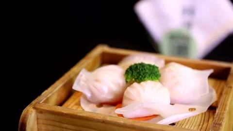 Shrimp Dumpling Rotation display closeup Stock Footage 236500150