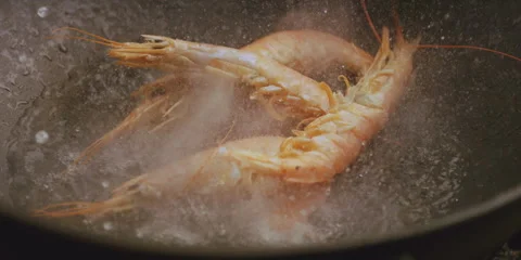Shrimp fall into the pan Video stock 247379690