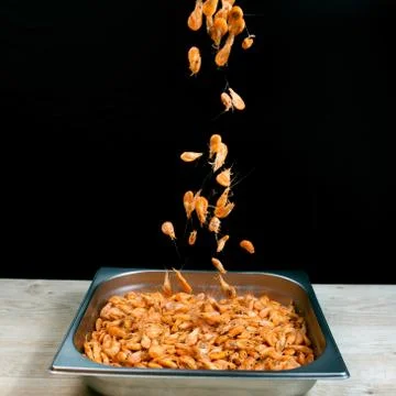 Shrimp fall into the pan 写真素材