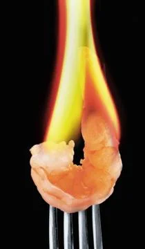 Shrimp on a Fork. Stock Photos