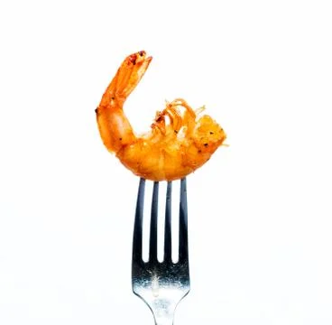 Shrimp on a fork Stock Photos
