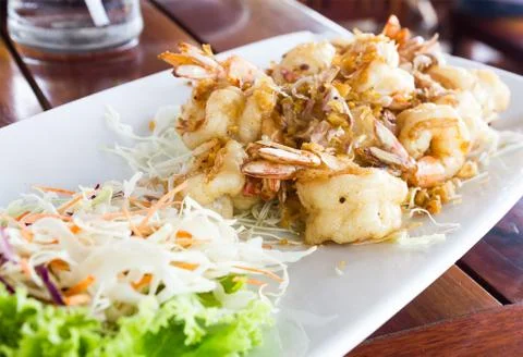 Shrimp with garlic Stock Photos