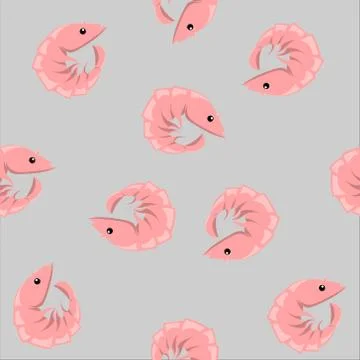 Shrimp on a gray background. Vector pattern. Stock Illustration