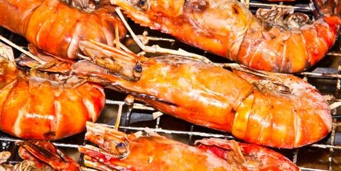 Shrimp on the grill. Stock Photos