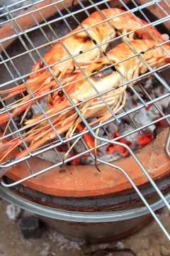 Shrimp on the grill Stock Photos