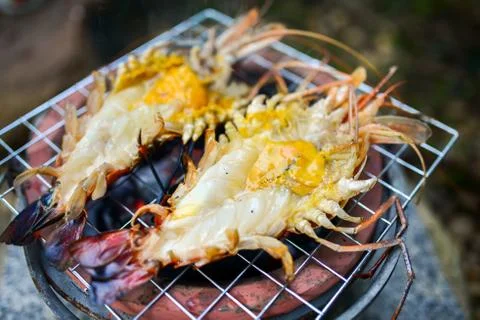 Shrimp grill Stock Photos
