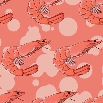 Shrimp hand drawing seamless pattern Stock Illustration