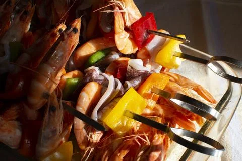 Shrimp kebabs Fotos de archivo