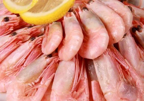 Shrimp with lemon close up Stock Photos