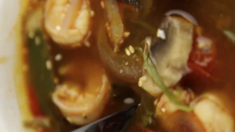 Shrimp lies on a spoon. Vertically. Stock Footage 155913581